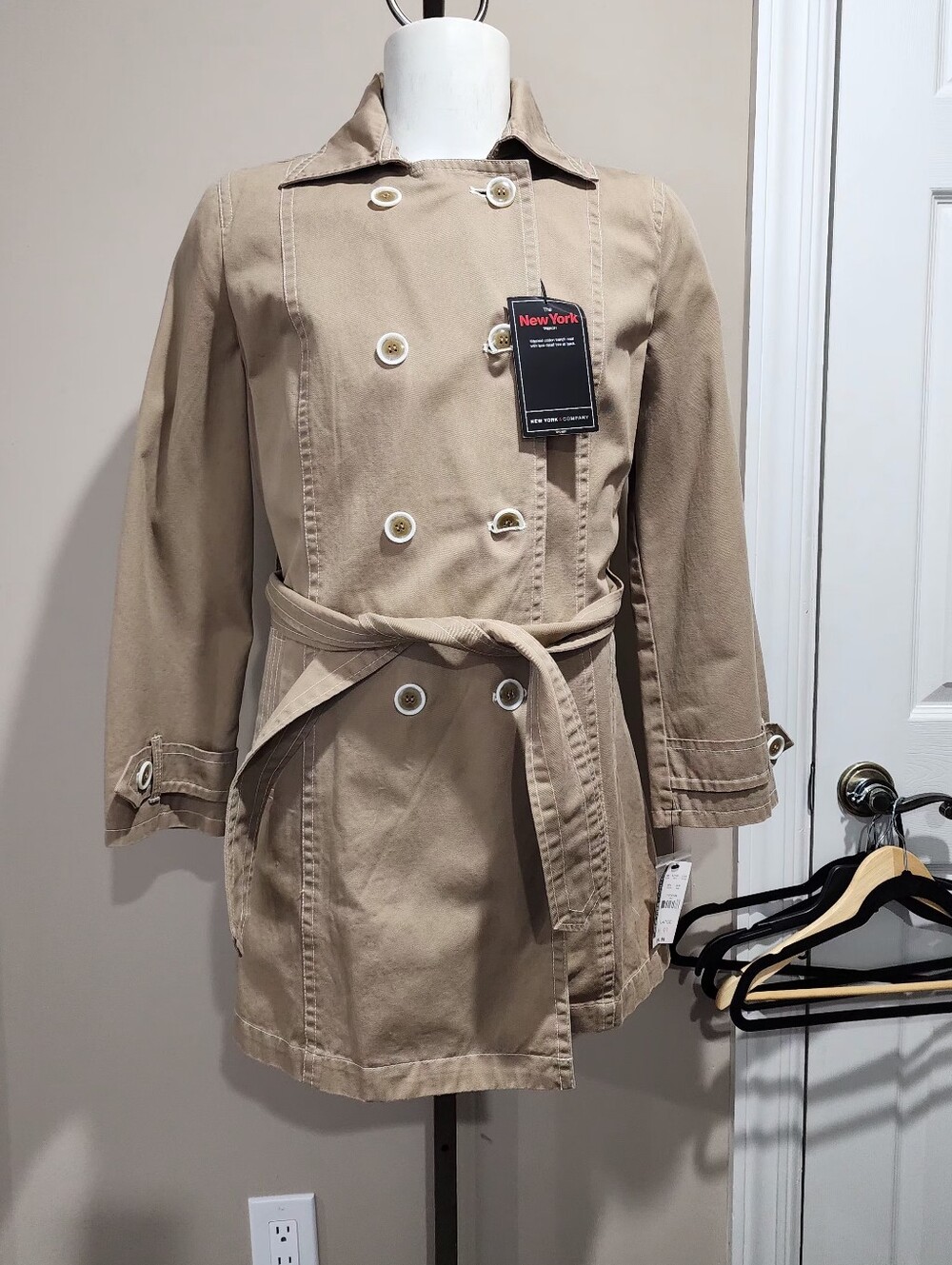 NWT NY&Company The New York Trench Double Breasted Belted Jacket Size Large